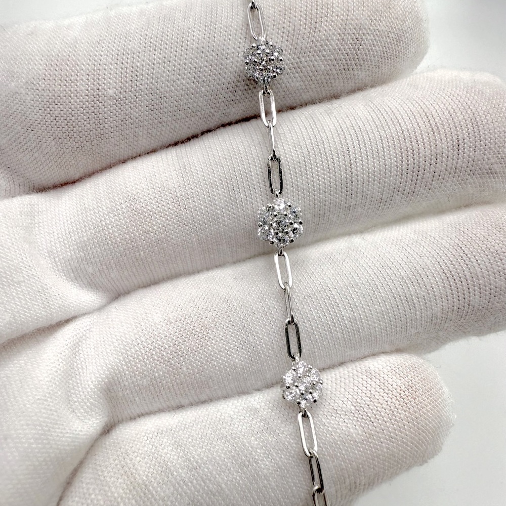 .925 Sterling Silver Cz Flower Bracelet - Picture 6 of 16